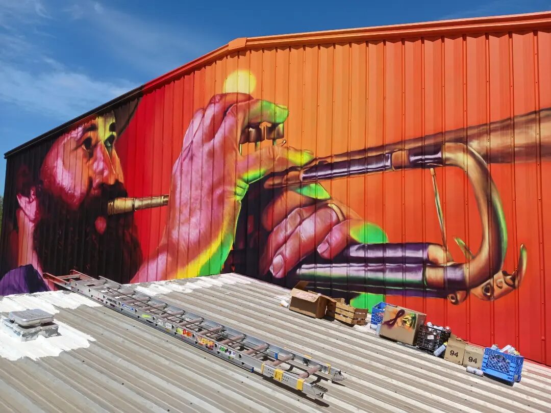 Trumpet Player Mural — view 2