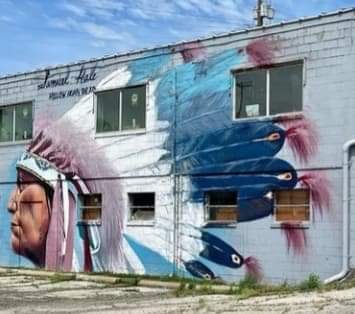 Detail view of the Hollow Horn Bear mural