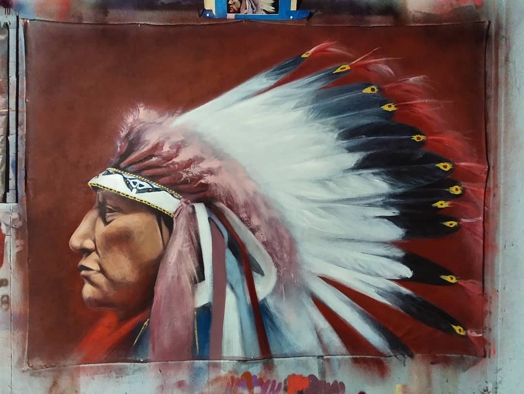 "Hollow Horn Bear" 4 1/2 ft by 6 ft acrylic and spray paint on canvas. I'm aski…